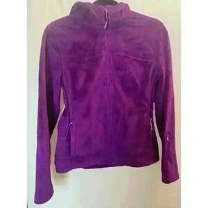 SOLD. Marmot Woman's purple hooded fleece jacket with side pockets, size S